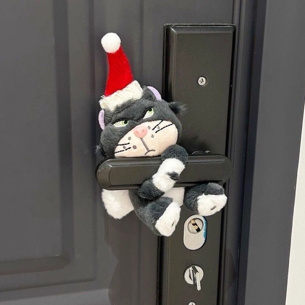 Lucifer Cat Christmas Door Handle Plush Santa Hat NEW